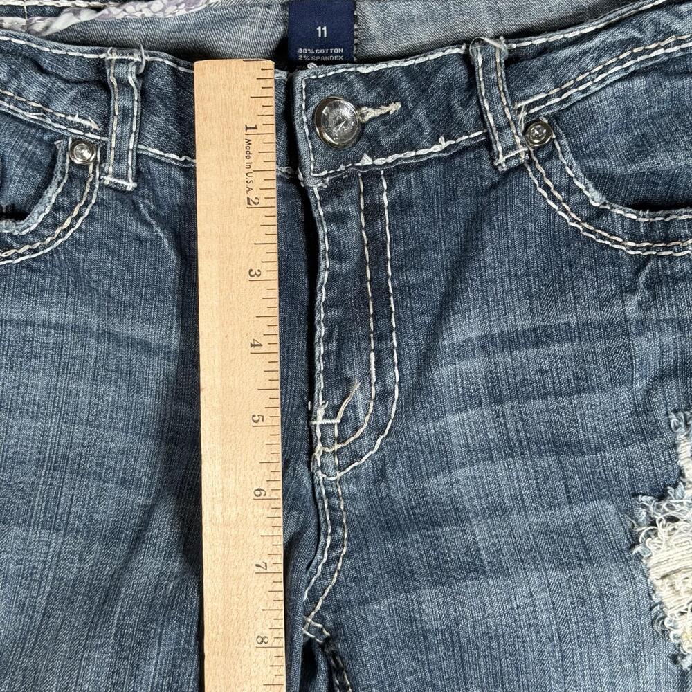 Amethyst Jeans Juniors 11 Y2K Low Rise Distressed Flare Thick Stitch Flap Pocket - Picture 7 of 9